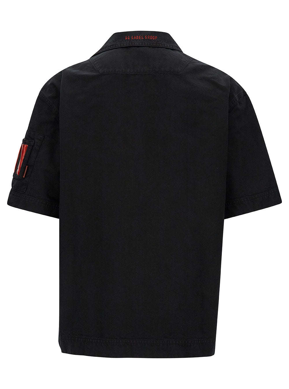 44 Label Group Men Black Bowling Shirt With Logo Patch In Cotton Denim Man