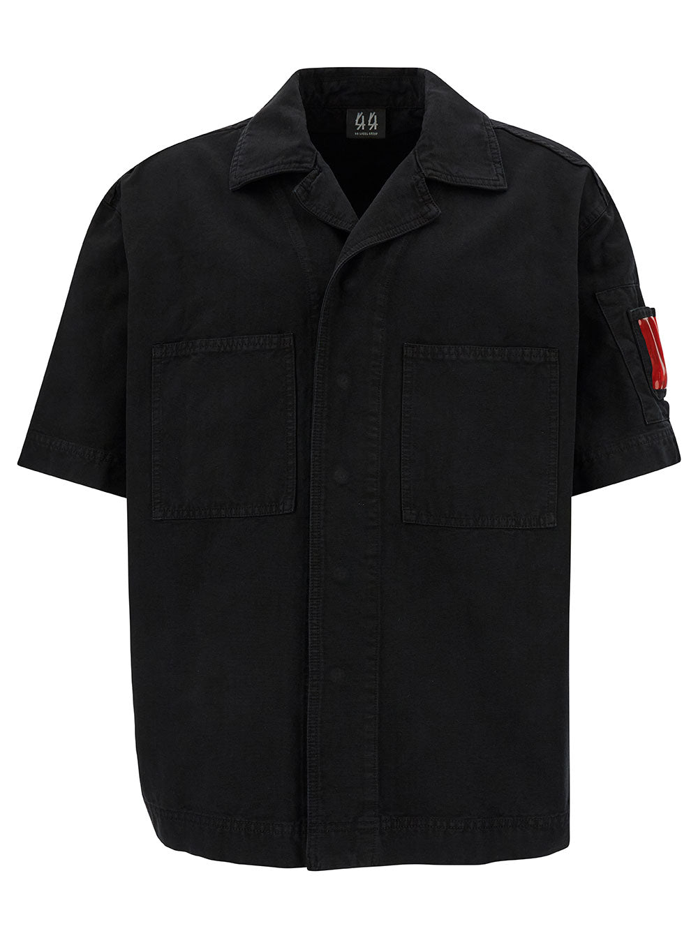 44 Label Group Men Black Bowling Shirt With Logo Patch In Cotton Denim Man