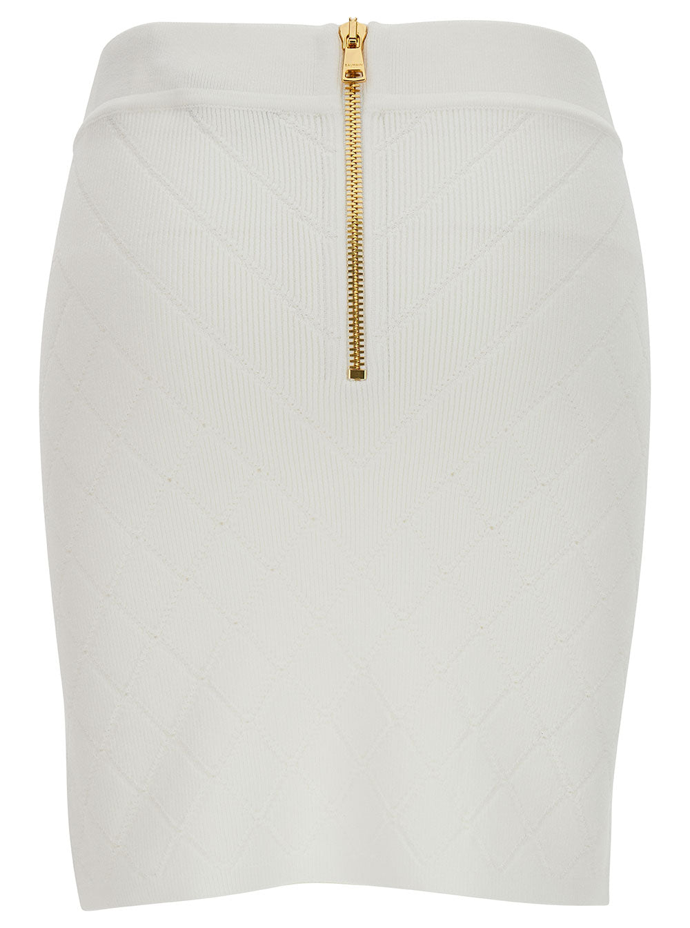 Balmain Women White Mini Pencil Skirt With Jewel Buttons In Viscose Blend Woman