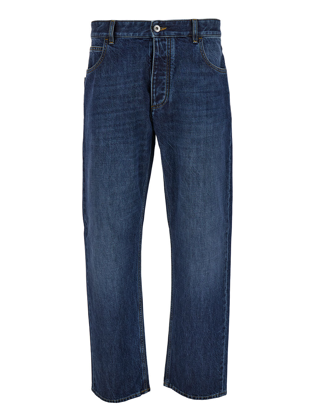 Bottega Veneta Men Blue Straight Jeans With Logo Patch In Denim Man