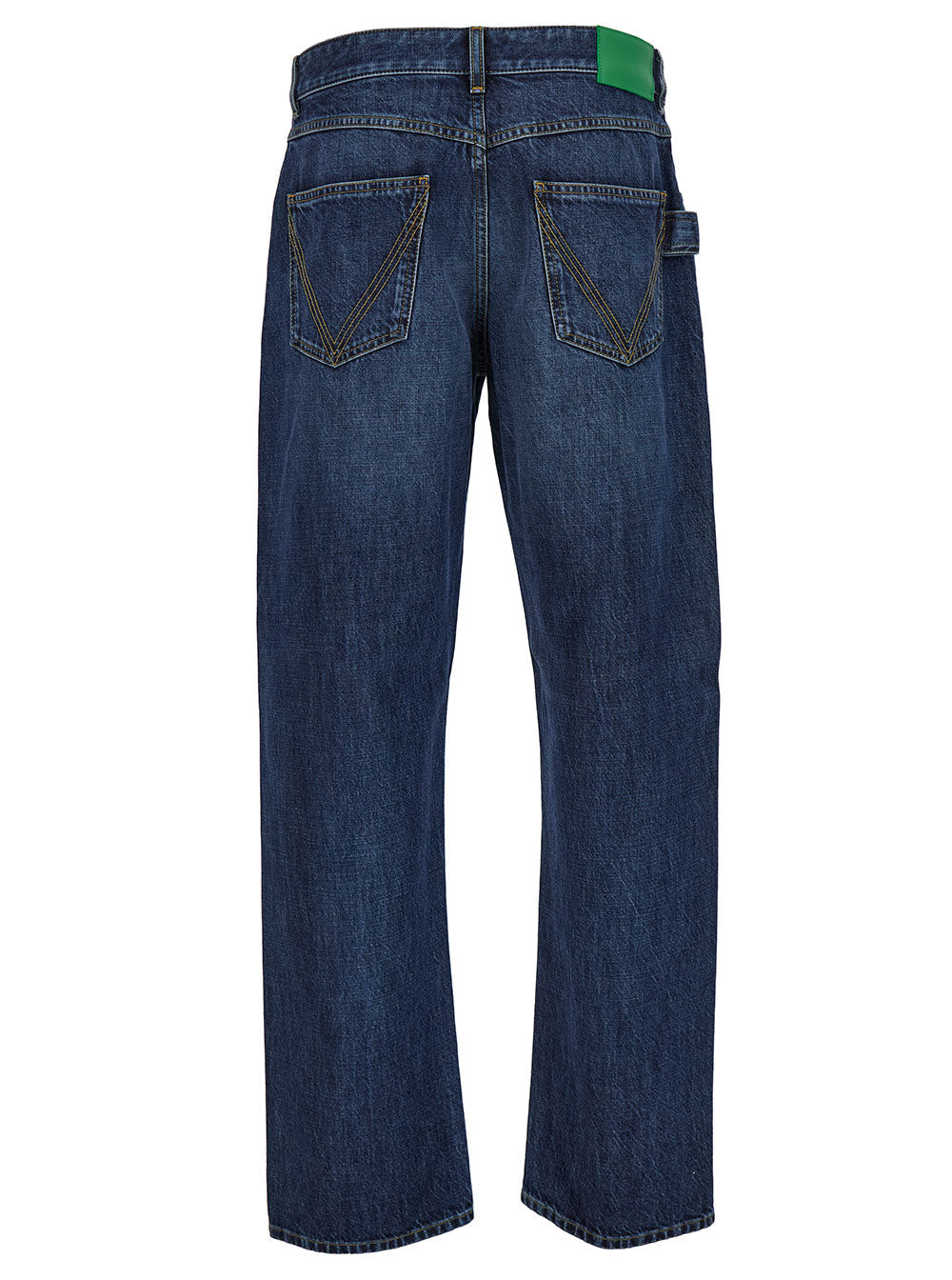 Bottega Veneta Men Blue Straight Jeans With Logo Patch In Denim Man