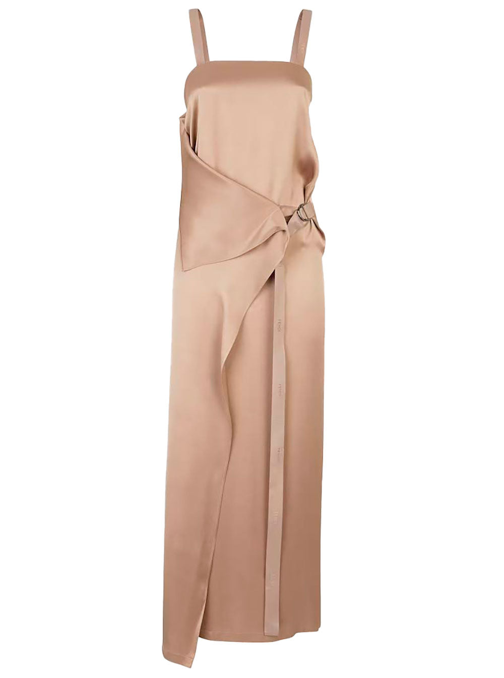 Fendi Women Long Beige Wrap Dress With Branded Ribbon In Silk Woman