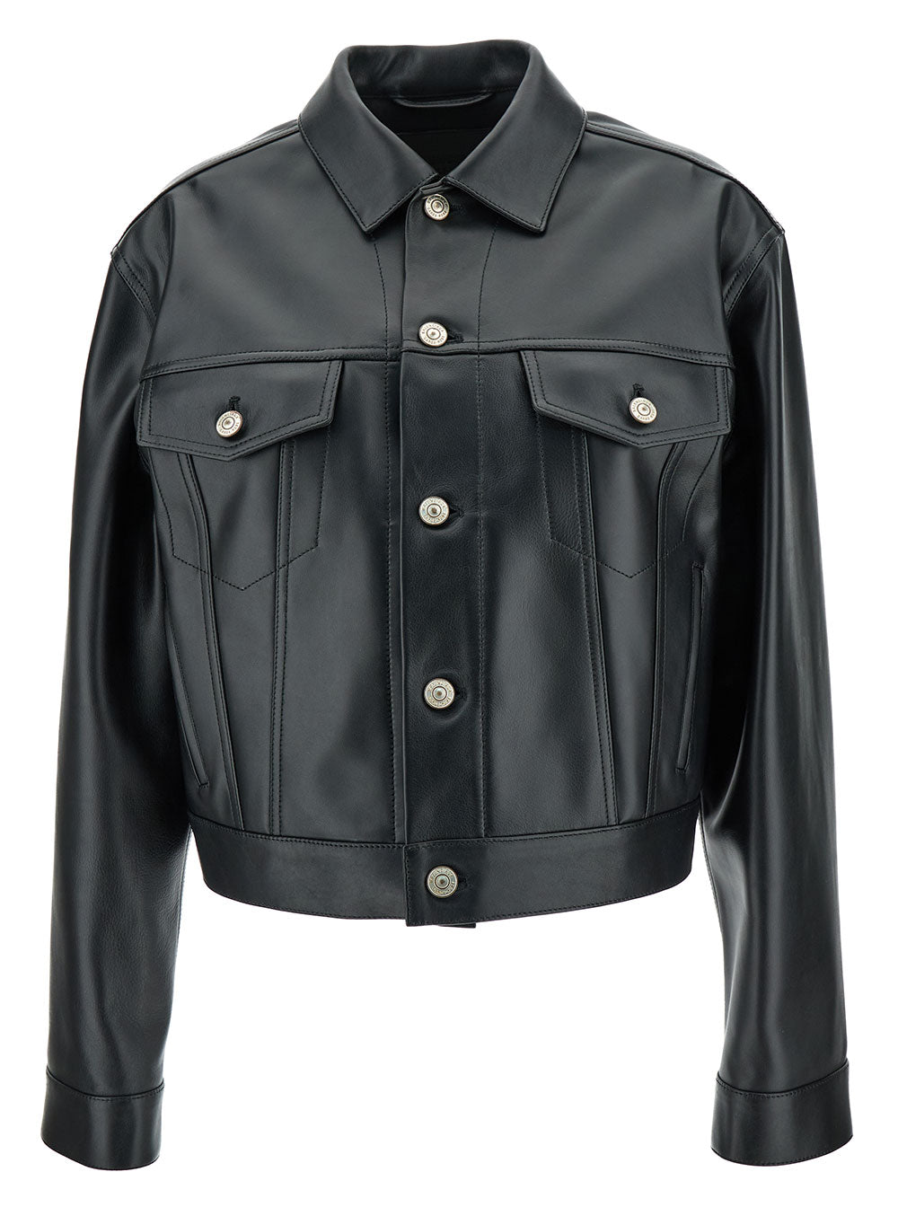 Balenciaga Women Black Cropped Jacket With Silver-Tone Branded Buttons In Super Smooth Leather Woman