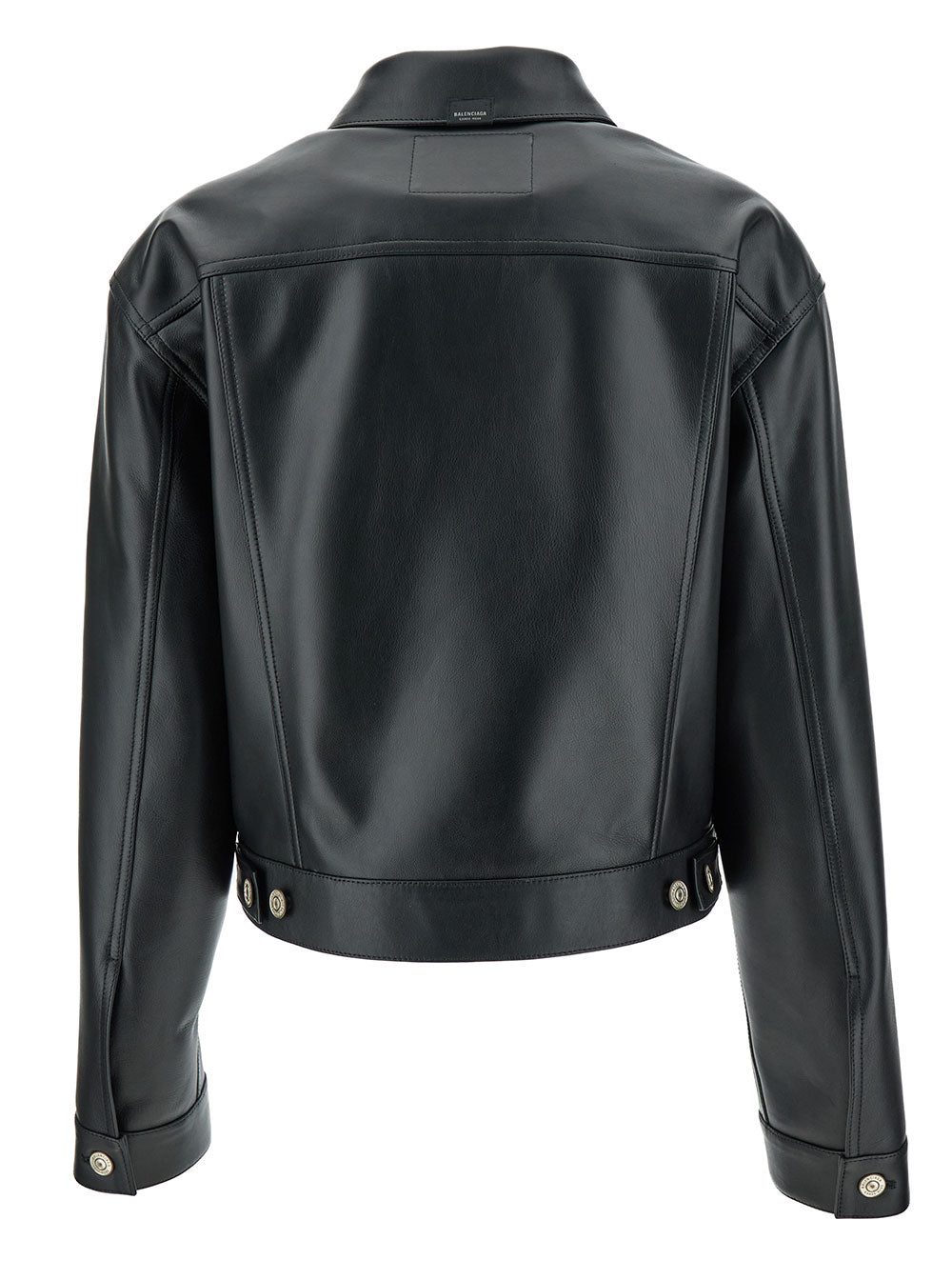 Balenciaga Women Black Cropped Jacket With Silver-Tone Branded Buttons In Super Smooth Leather Woman