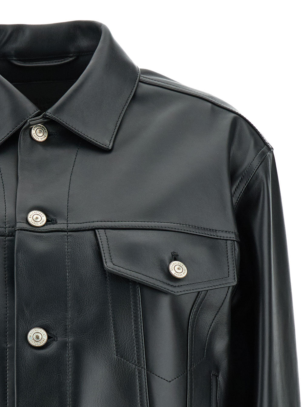 Balenciaga Women Black Cropped Jacket With Silver-Tone Branded Buttons In Super Smooth Leather Woman