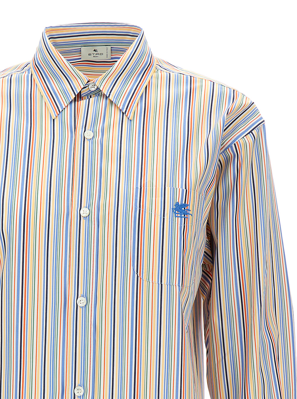 Etro Women Oversized Multicolor Shirt With Stripe Motif And Pegasus Embroidery In Cotton Woman