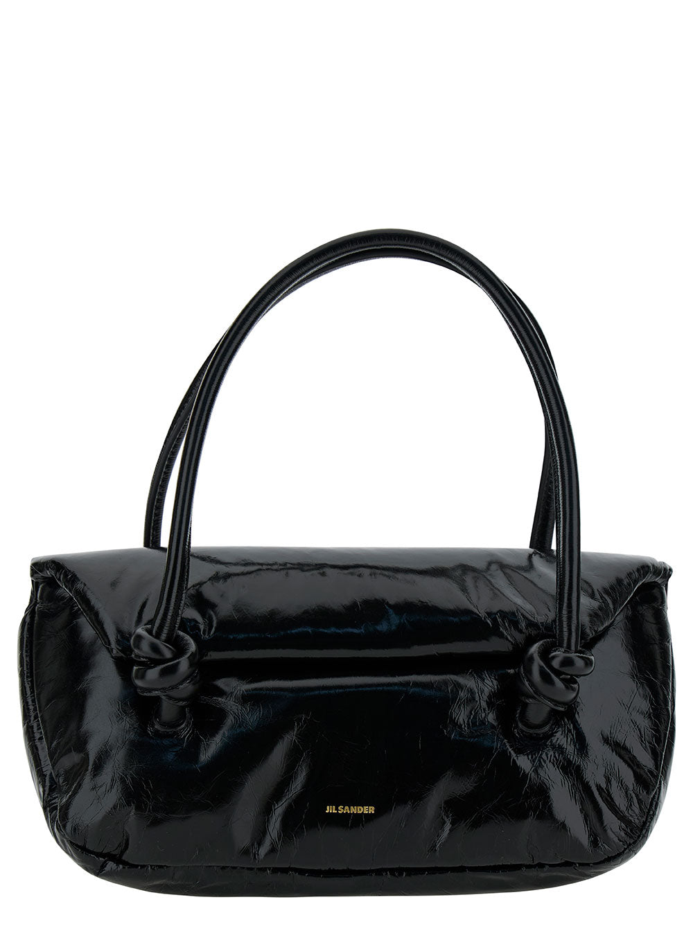 Jil Sander Women 'Knot Small' Black Shoulder Bag With Laminated Logo In Patent Leather Woman