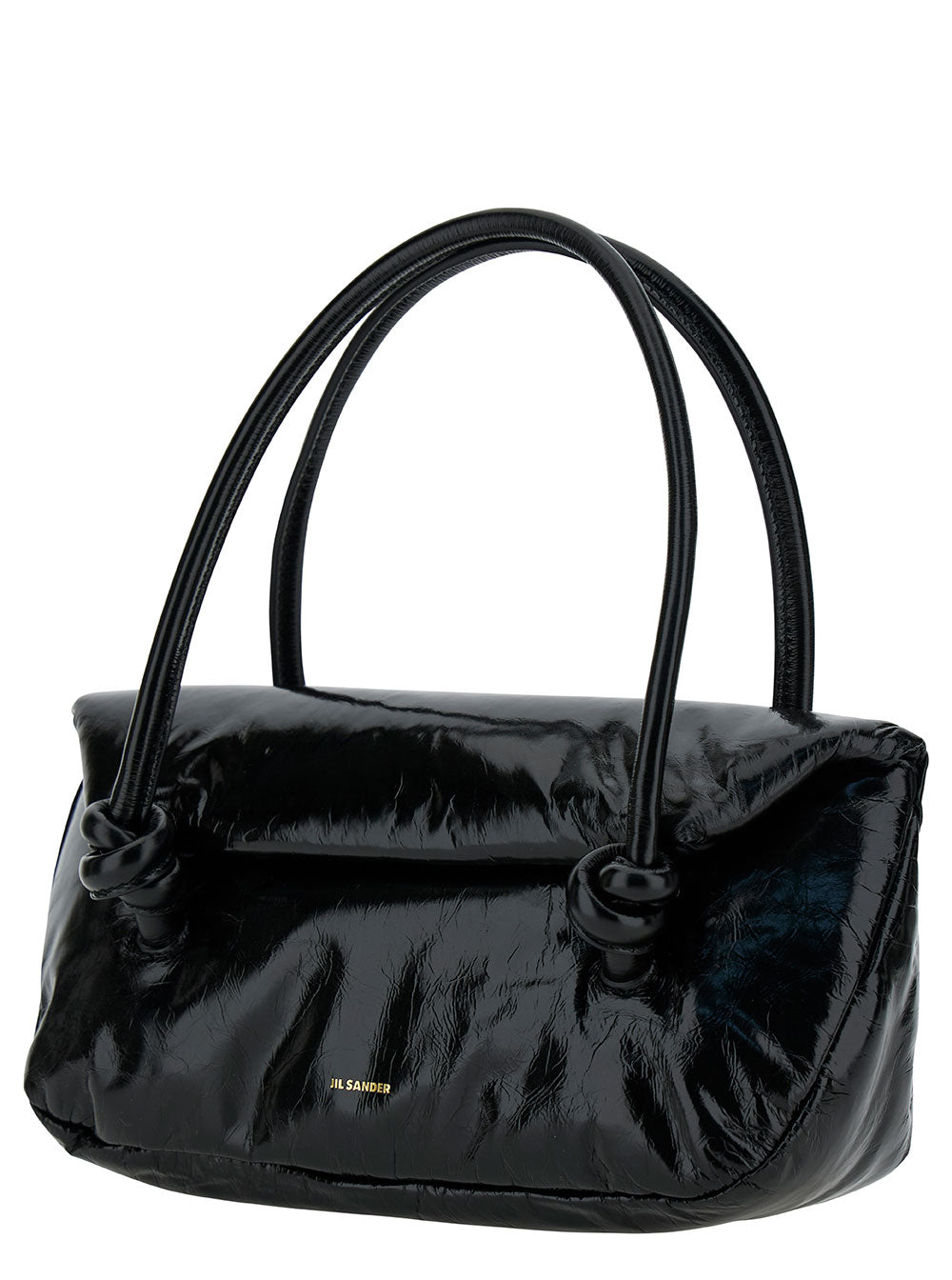 Jil Sander Women 'Knot Small' Black Shoulder Bag With Laminated Logo In Patent Leather Woman