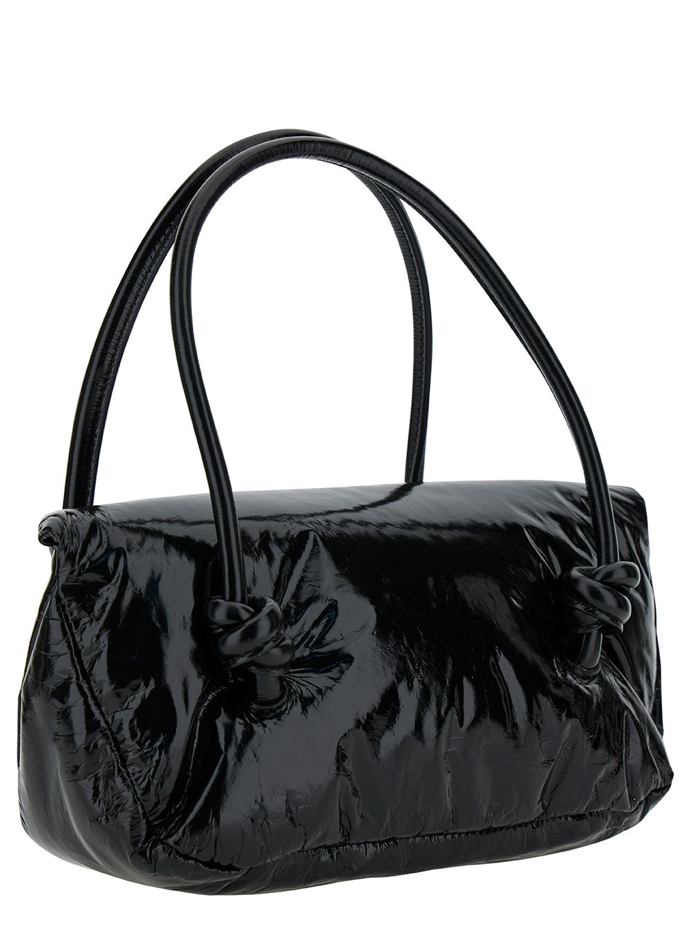 Jil Sander Women 'Knot Small' Black Shoulder Bag With Laminated Logo In Patent Leather Woman