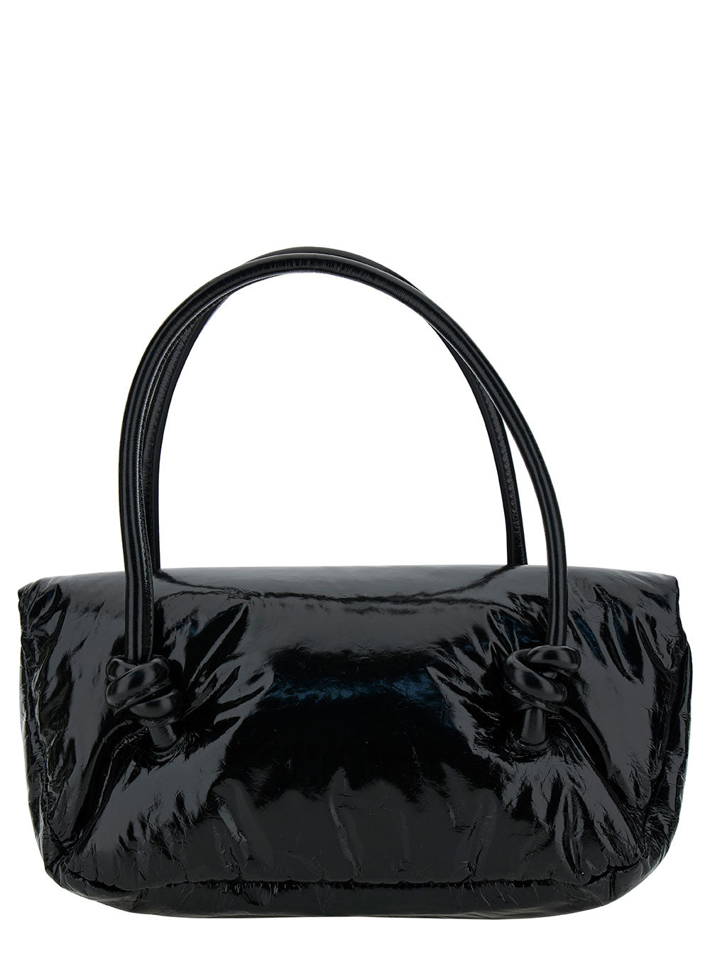 Jil Sander Women 'Knot Small' Black Shoulder Bag With Laminated Logo In Patent Leather Woman