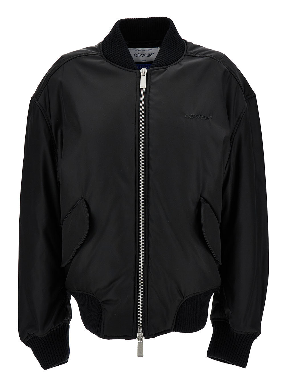 Off-White Women Blak Bomber Jacket With Tonal Logo Embroidery In Nylon Woman