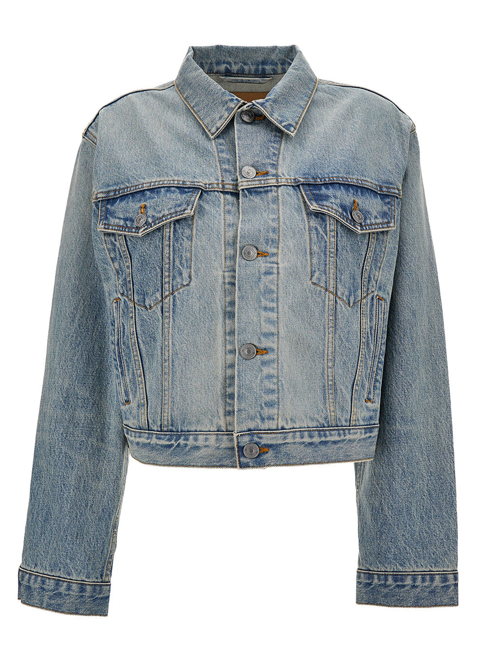 Balenciaga Women Light Blue Cropped Jacket With Logo Patch At The Back In Cotton Denim Woman