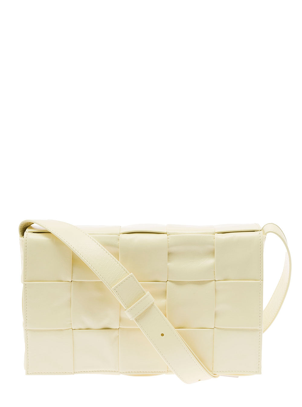Bottega Veneta Men 'Candy Cassette' White Mini Shoulder Bag Intreccio Design In Leather Man