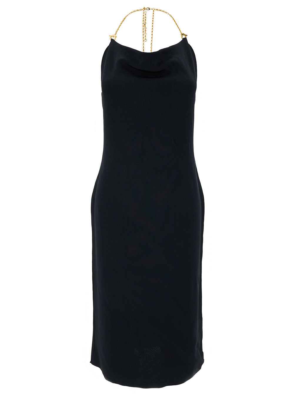 Bottega Veneta Women Midi Black Dress With Chain Strap In Double Viscose Woman