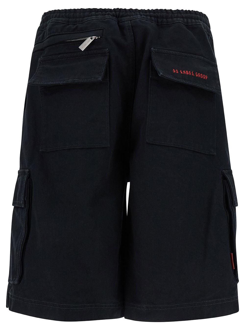 44 Label Group Men Black Cargo Bermuda Shorts With Logo Embroidery In Cotton Man