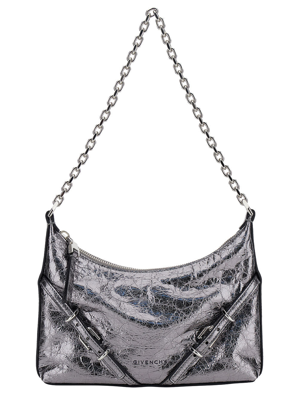 Givenchy Women 'Voyou Party' Mini Silver Shoulder Bag With Engraved Logo In Laminated Leather Woman