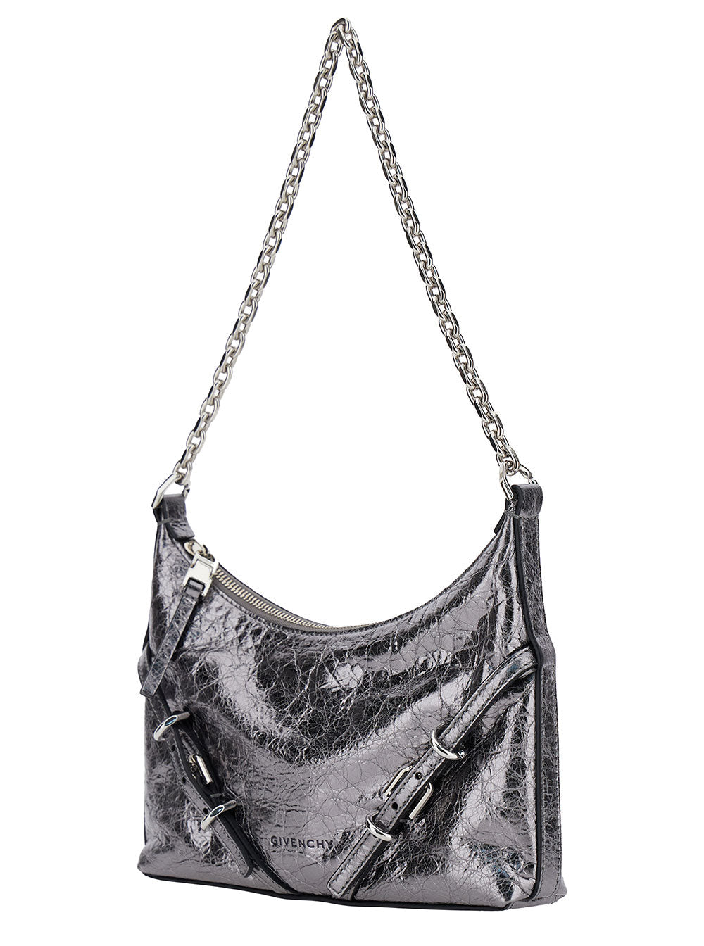 Givenchy Women 'Voyou Party' Mini Silver Shoulder Bag With Engraved Logo In Laminated Leather Woman