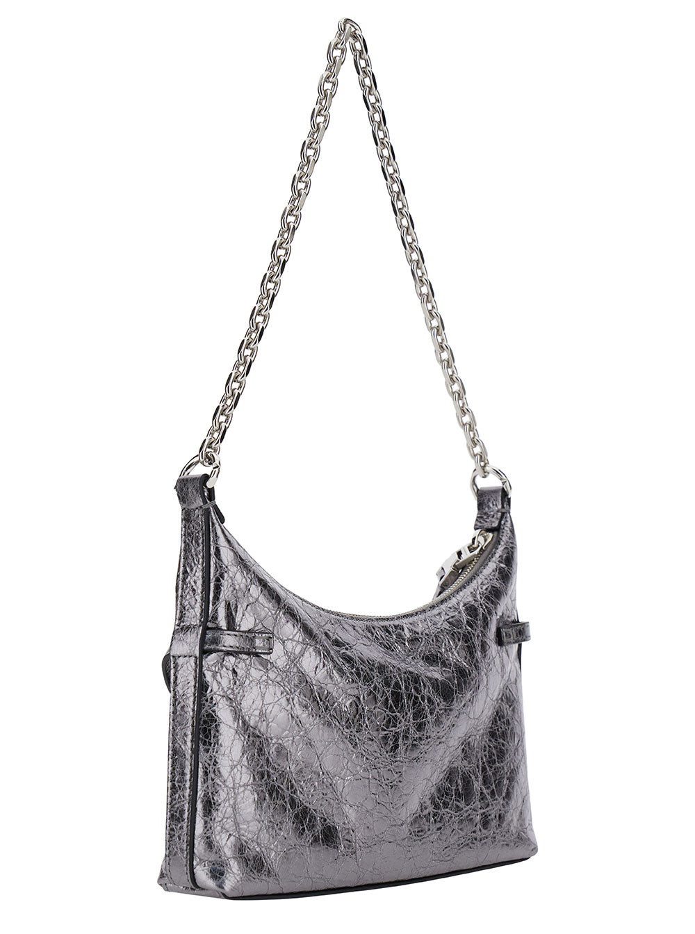Givenchy Women 'Voyou Party' Mini Silver Shoulder Bag With Engraved Logo In Laminated Leather Woman