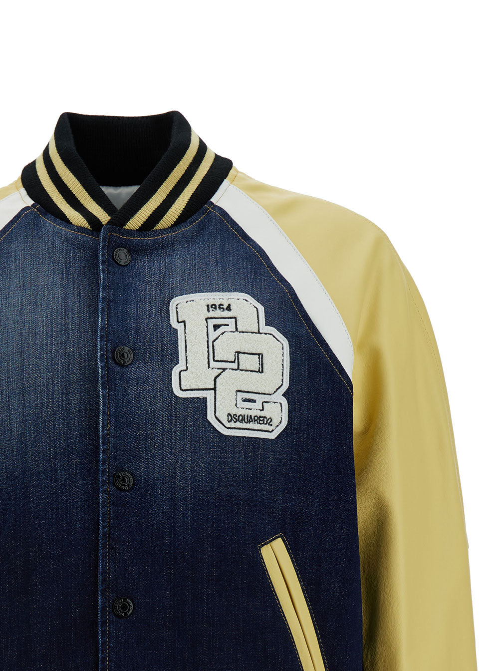 Dsquared2 Men 'College' Yellow And Blue Varsity Jacket With Logo Patch And Contrasting Sleeves In Stretch Cotton Man