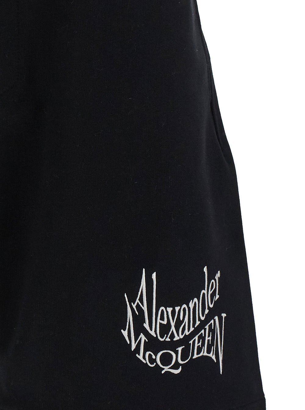 Alexander Mcqueen Men Black Shorts With Contrasting Logo Lettering Print In Cotton Man