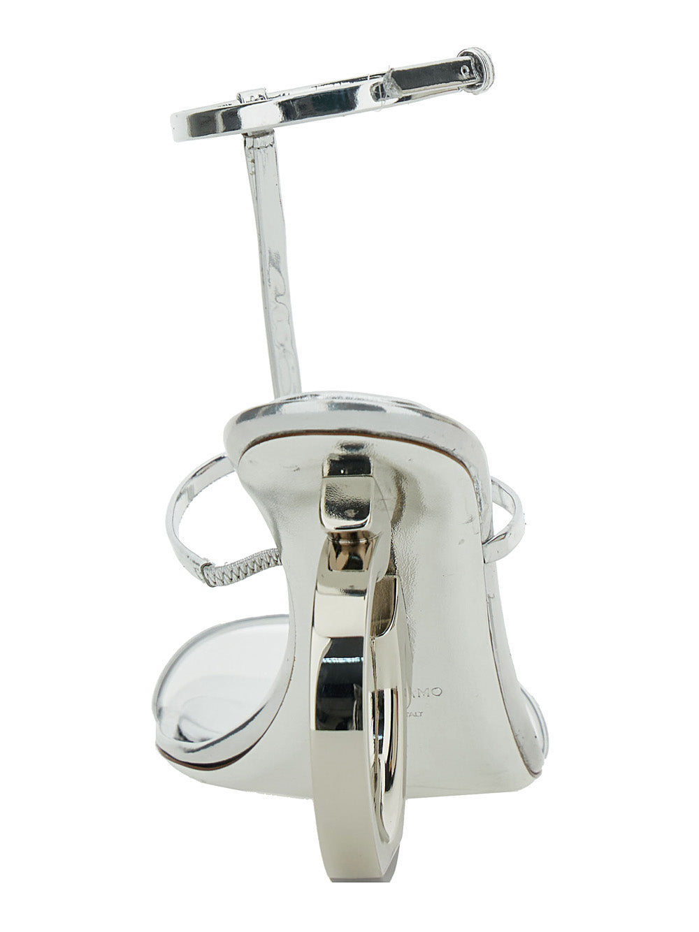 Sandálias Ferragamo Femininas 'Elina' Prateadas com Salto Escultural em Couro