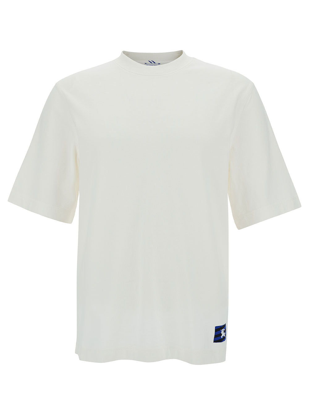 Burberry Men White Crewneck T-Shirt With Equestrain Knight Patch In Cotton Man