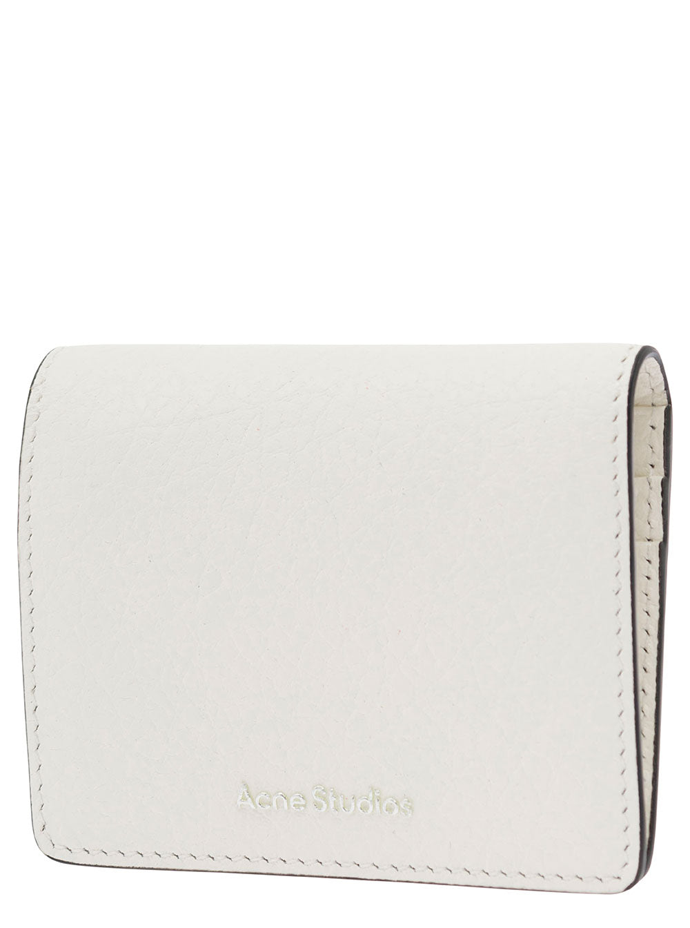 Acne Studios Men White Card-Holder With Embossed Logo In Hammered Leather Man