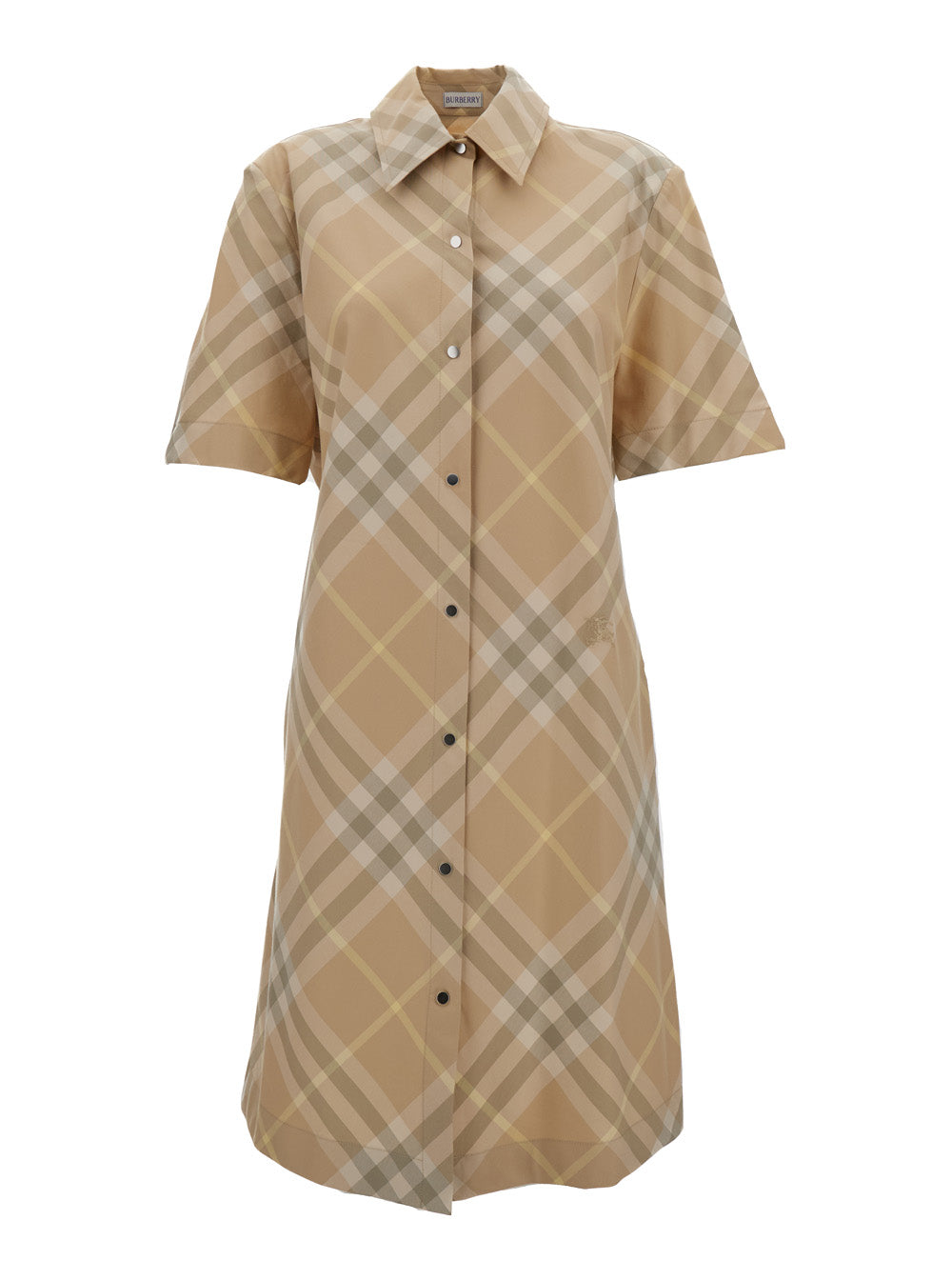 Burberry Women Beige Chemisier Dress With All-Over Vintage Check Print In Cotton Woman