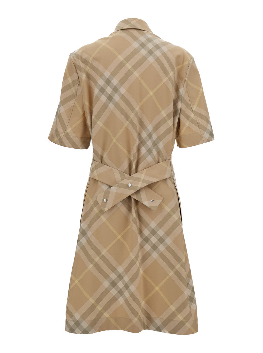 Burberry Women Beige Chemisier Dress With All-Over Vintage Check Print In Cotton Woman