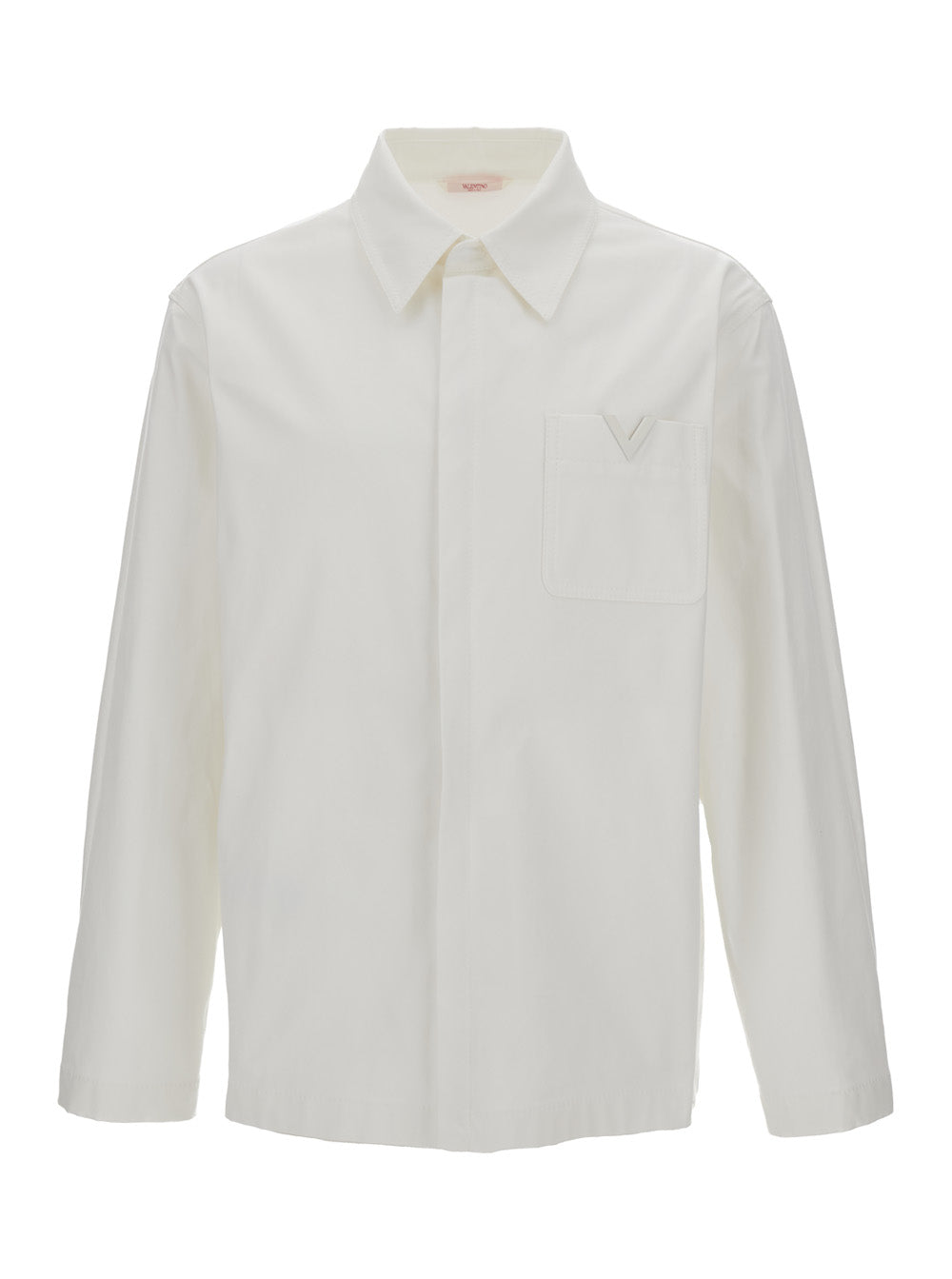 Valentino Men White V Logo Detail Jacket-Shirt In Cotton Blend Man
