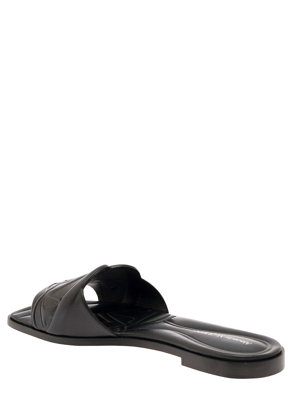 Alexander Mcqueen Women Black Quilted Sandals With Logo Motif In Leather Woman