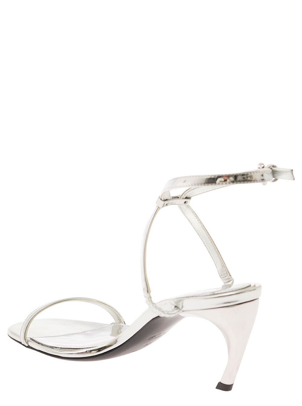 Alexander Mcqueen Women Silver Sandals With Armadillo Heel In Metallic Leather Woman
