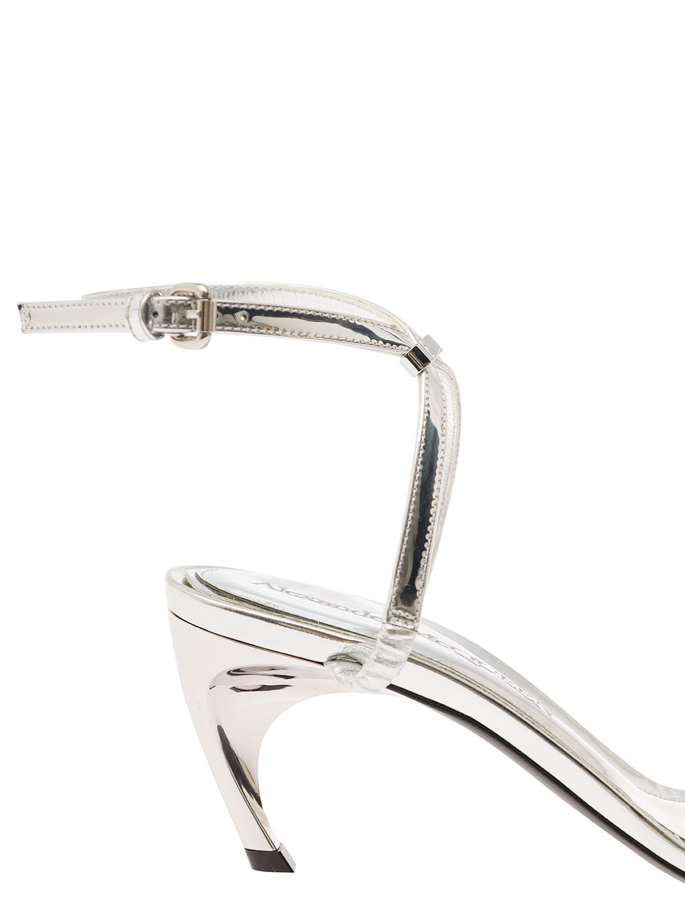 Alexander Mcqueen Women Silver Sandals With Armadillo Heel In Metallic Leather Woman