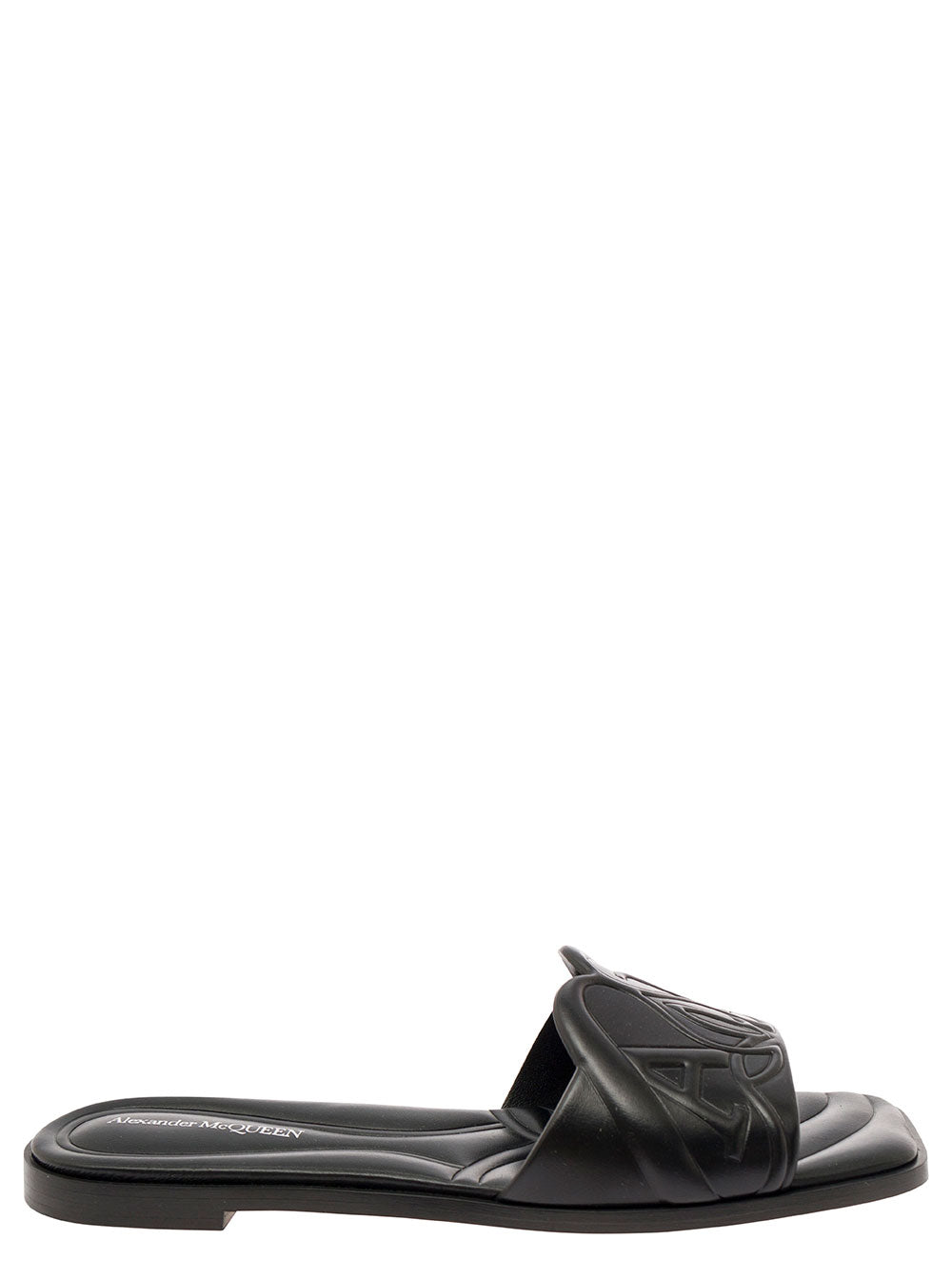 Alexander Mcqueen Women Black Quilted Sandals With Logo Motif In Leather Woman