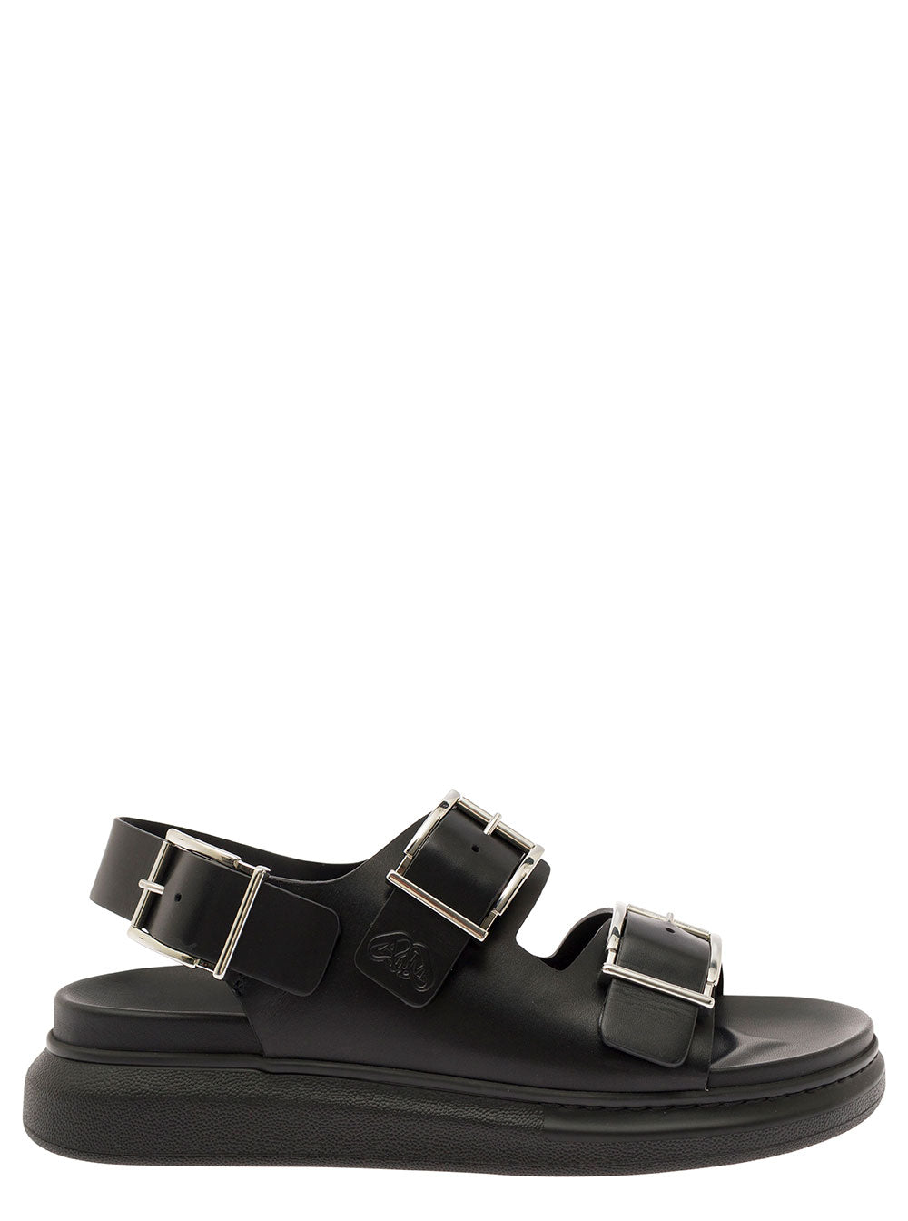 Alexander Mcqueen Men Black Slide Sandals With Embossed Logo In Leather Man