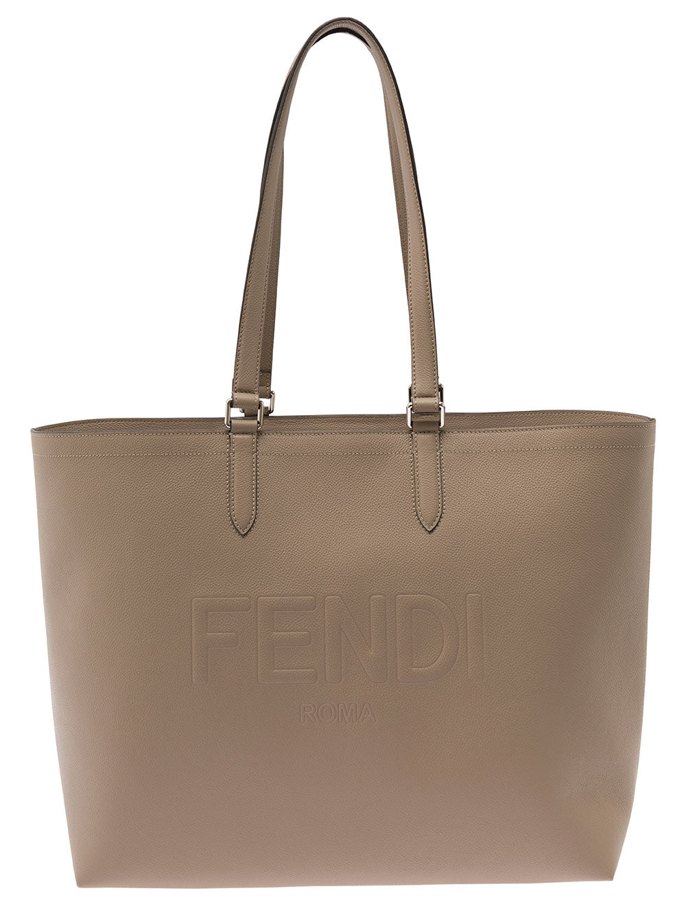 Fendi Men Beige Tote Bag With Embossed Logo In Leather Man