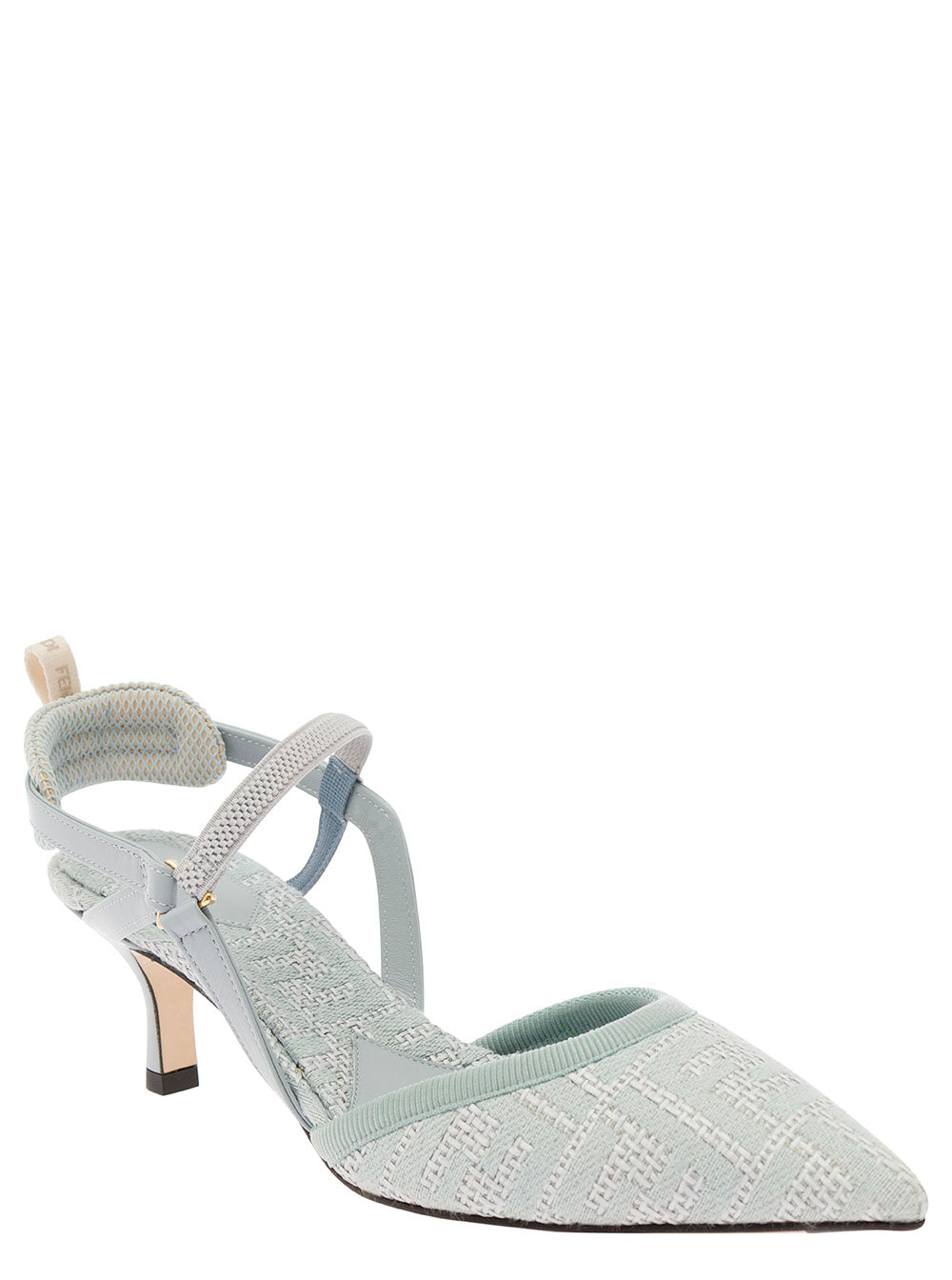 Fendi Women 'Colibrì Lite' Light Blue Slingacks With Jacquard Ff Motif In Cotton And Leather Woman