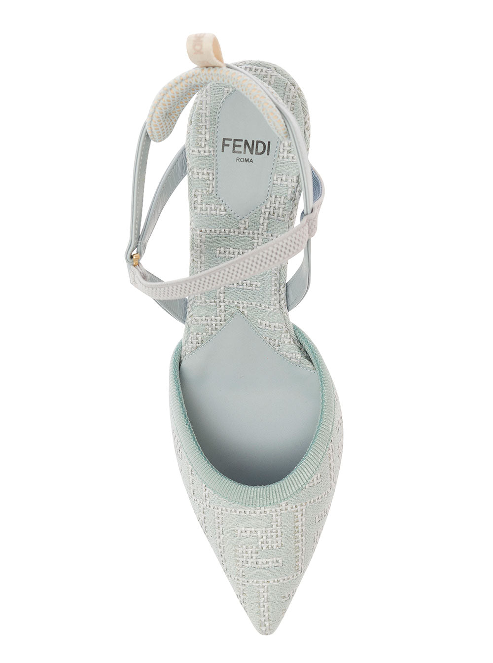 Fendi Women 'Colibrì Lite' Light Blue Slingacks With Jacquard Ff Motif In Cotton And Leather Woman
