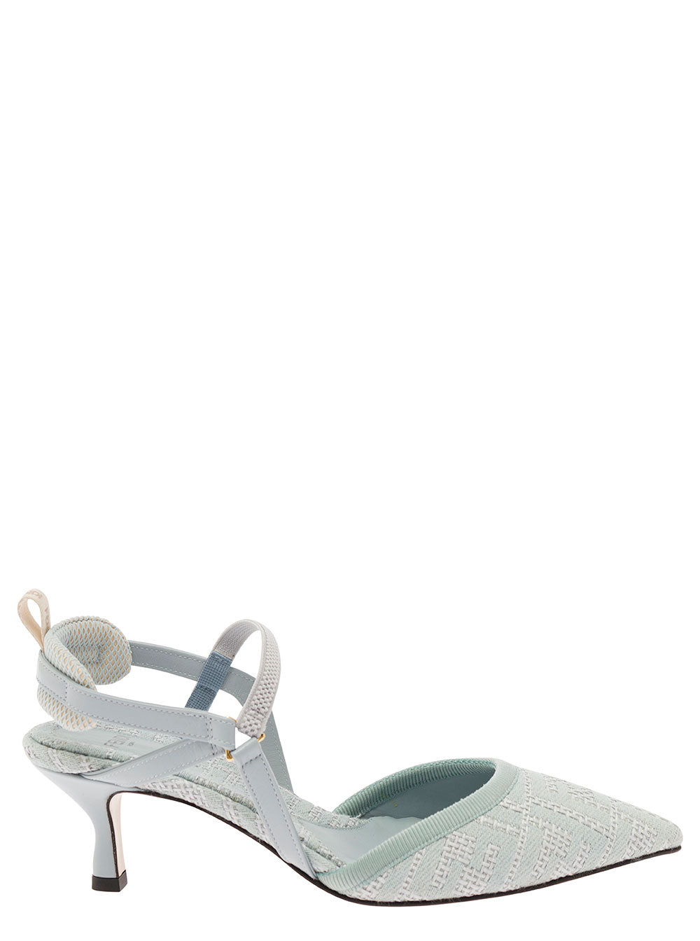 Fendi Women 'Colibrì Lite' Light Blue Slingacks With Jacquard Ff Motif In Cotton And Leather Woman