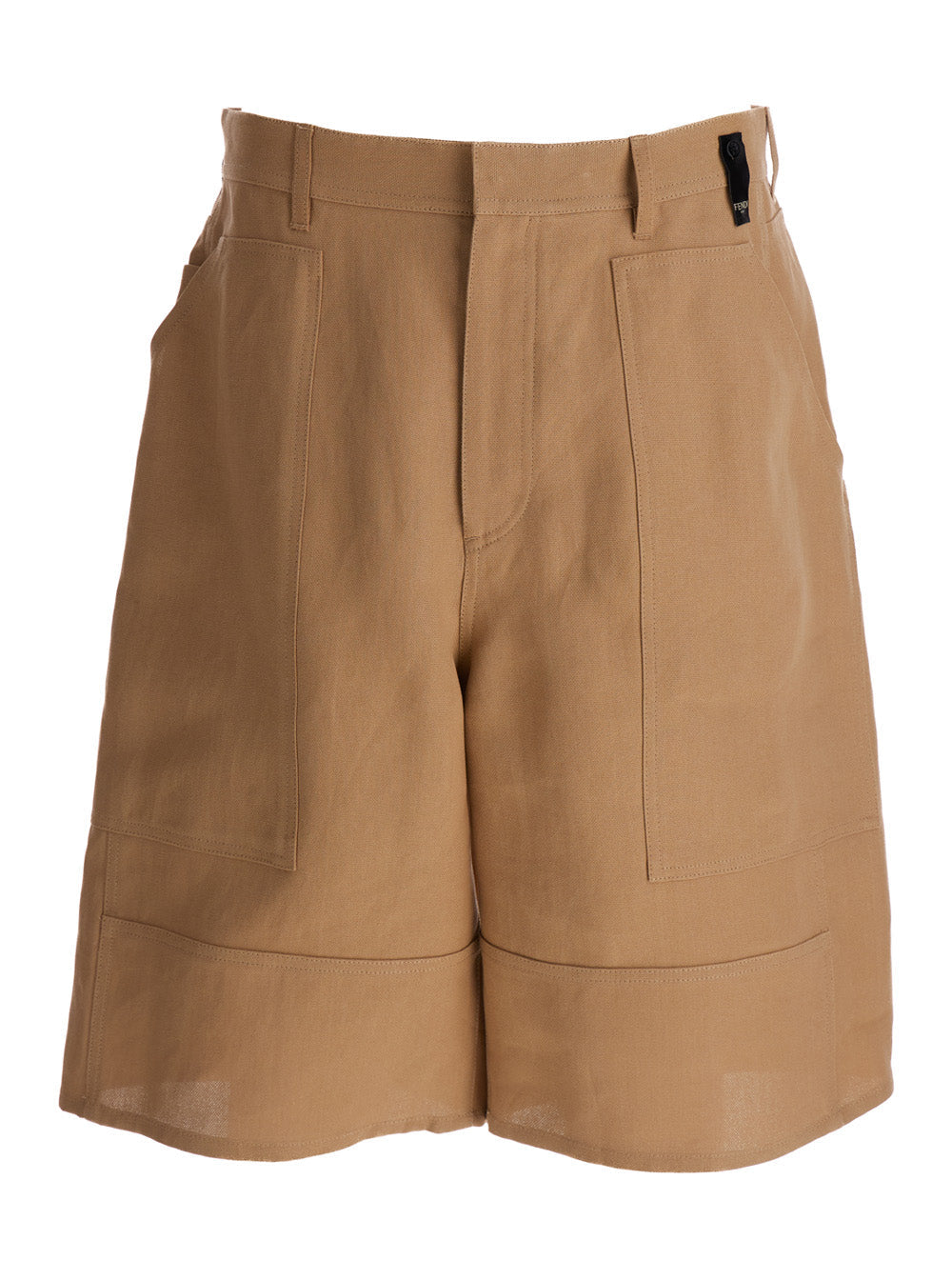Fendi Men Bermuda Shorts With Front Wrokwear Pockets Beige In Technical Fabric Man