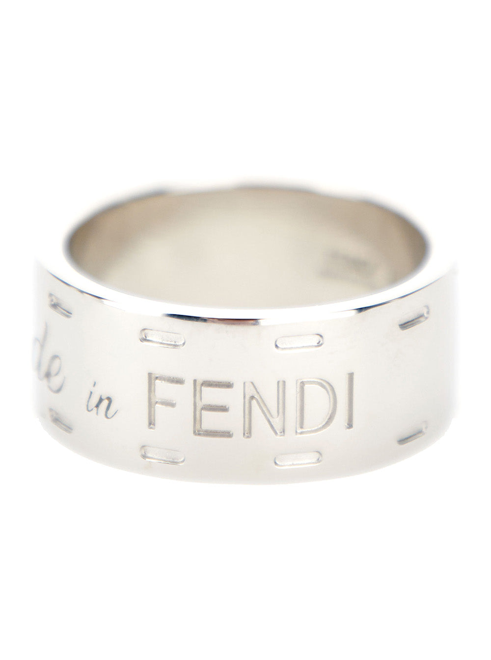 Fendi Men Silver Tone Ring With Lettering Engraving In Brass Man