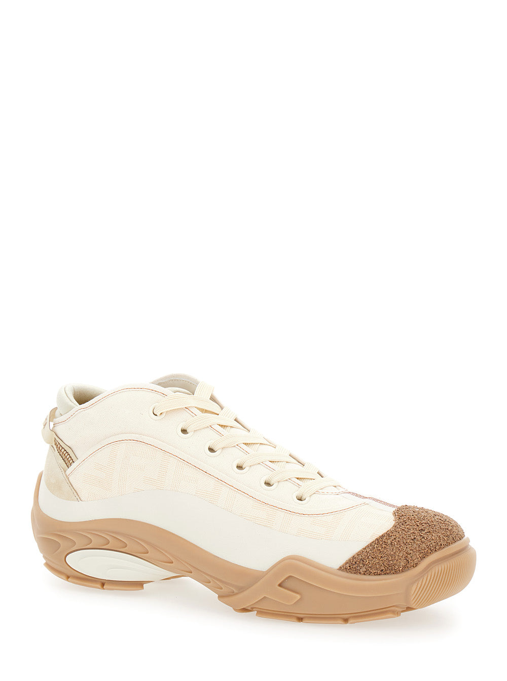 Fendi Men 'Fendi Lab' White Mid Top Sneakers With Fendi Shadow Motif In Cotton Man