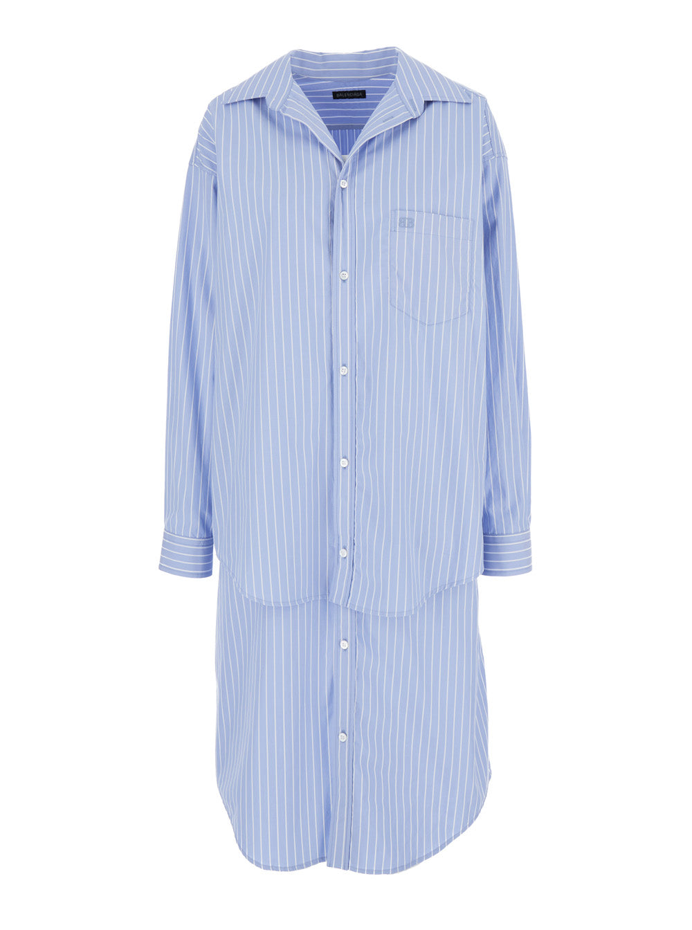 Balenciaga Women Light Blue Layered Shirt Dress With Bb Logo Embroidery In Cotton Woman
