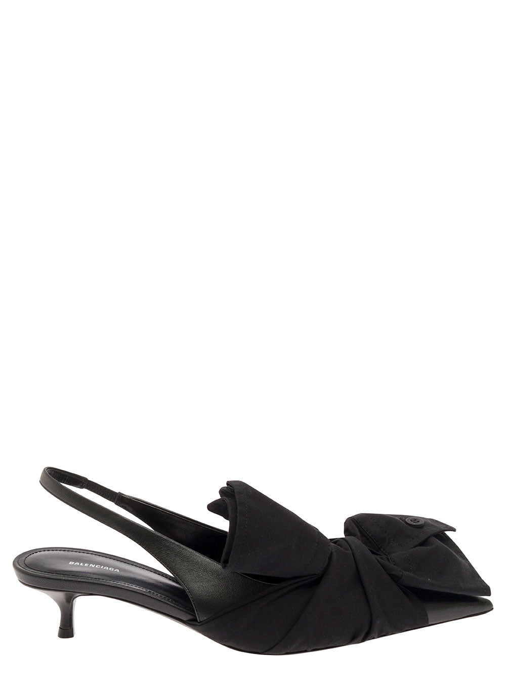 Balenciaga Women Black Slingback Pumps With Knot Detail In Leather And Cotton Woman