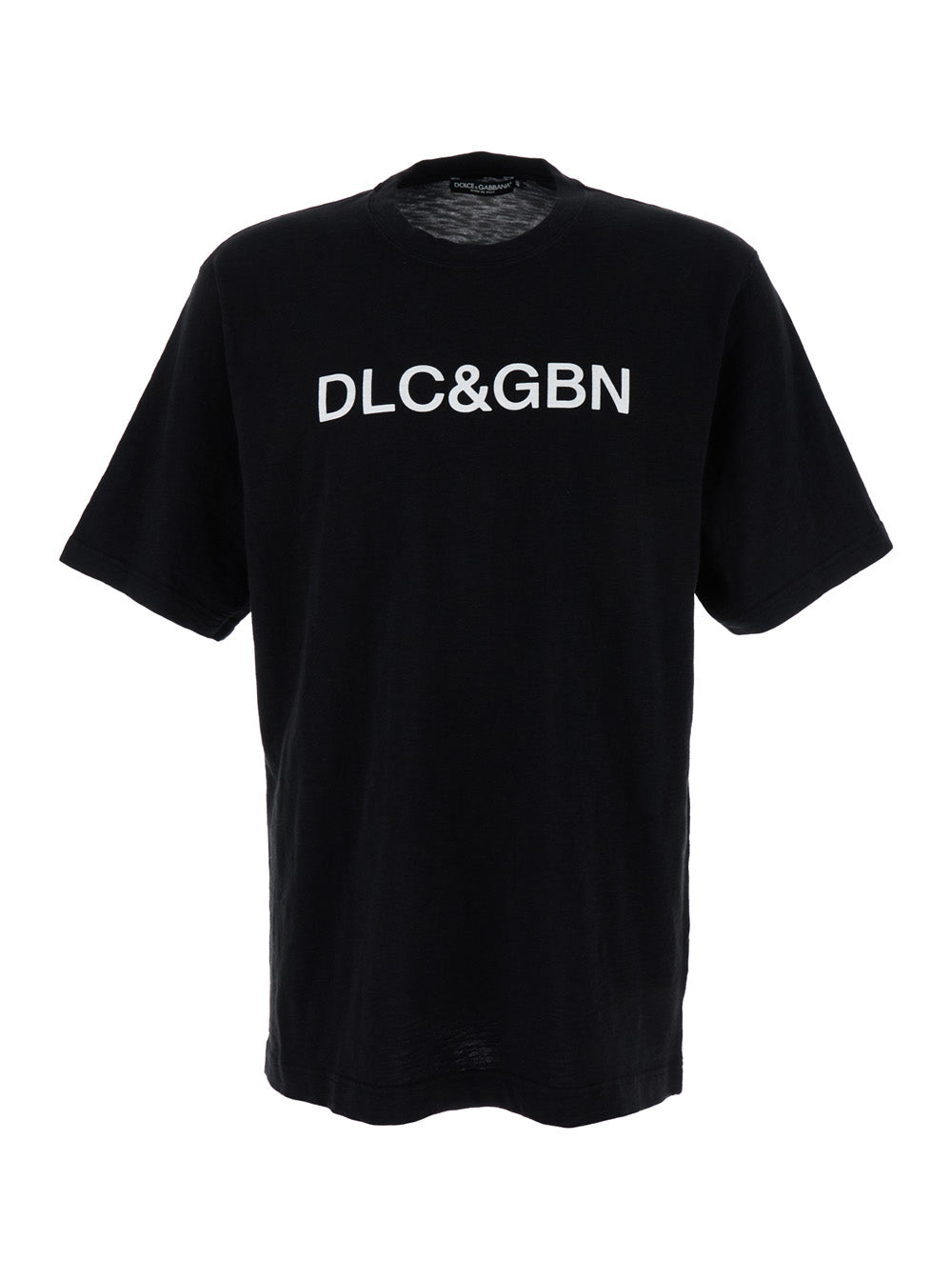 Dolce & Gabbana Men Black Crewneck T-Shirt With Contrasting Logo In Cotton Man