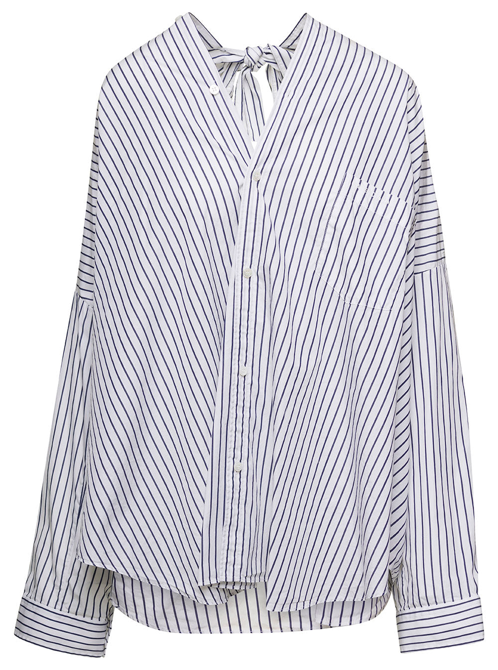 Balenciaga Women White And Blue Striped Shirt With Bow Detail In Cotton Woman