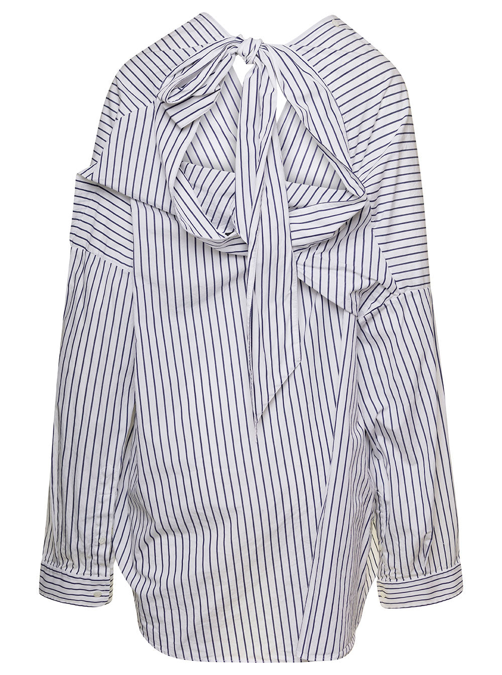 Balenciaga Women White And Blue Striped Shirt With Bow Detail In Cotton Woman