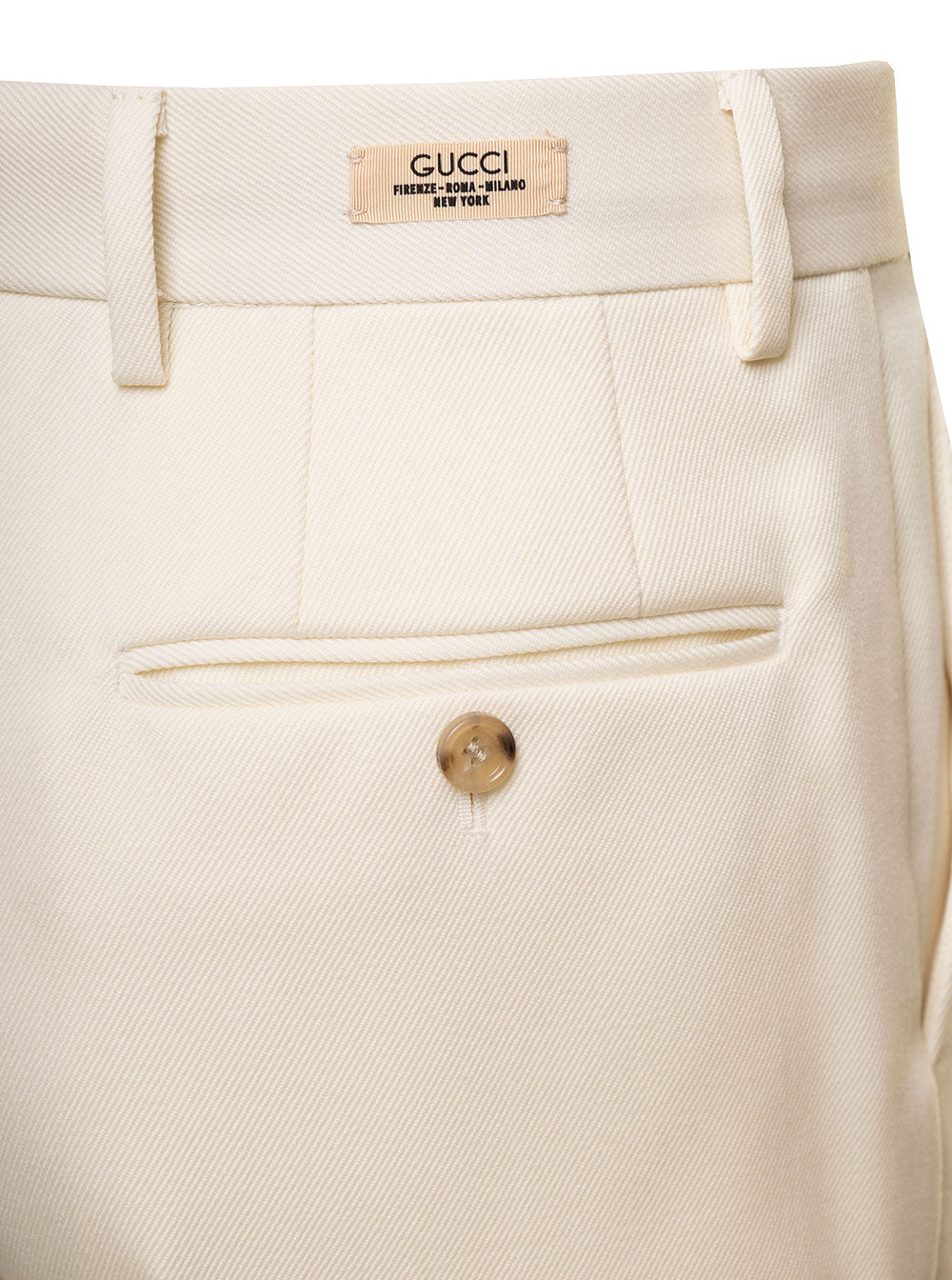 Gucci Men White Straight-Leg Pants With Gucci Cities Patch In Wool Man