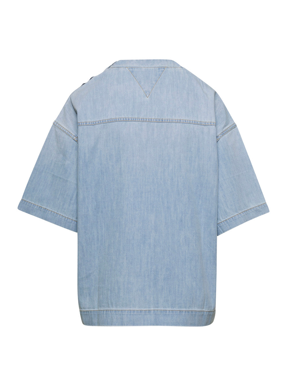 Bottega Veneta Women Light Blue V Neckline T-Shirt In Denim Woman