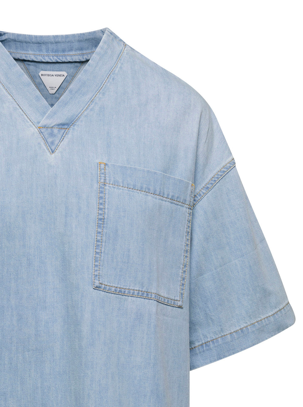 Bottega Veneta Women Light Blue V Neckline T-Shirt In Denim Woman